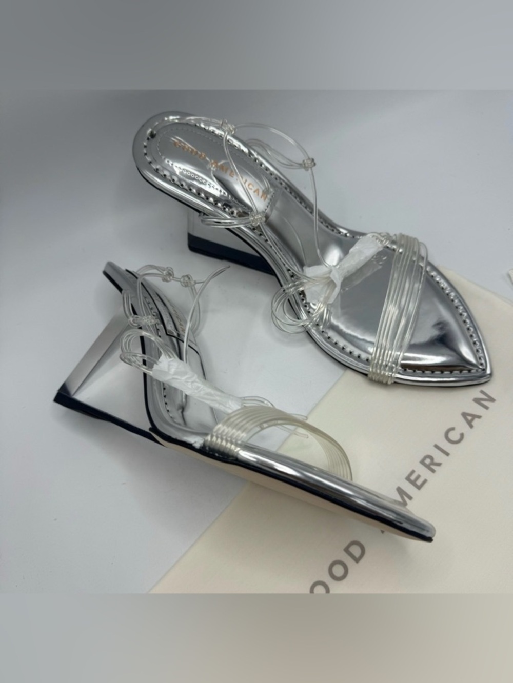 Good American Silver Cinder F*cking Rella Wedge Size 7 NEW Sandals shoes